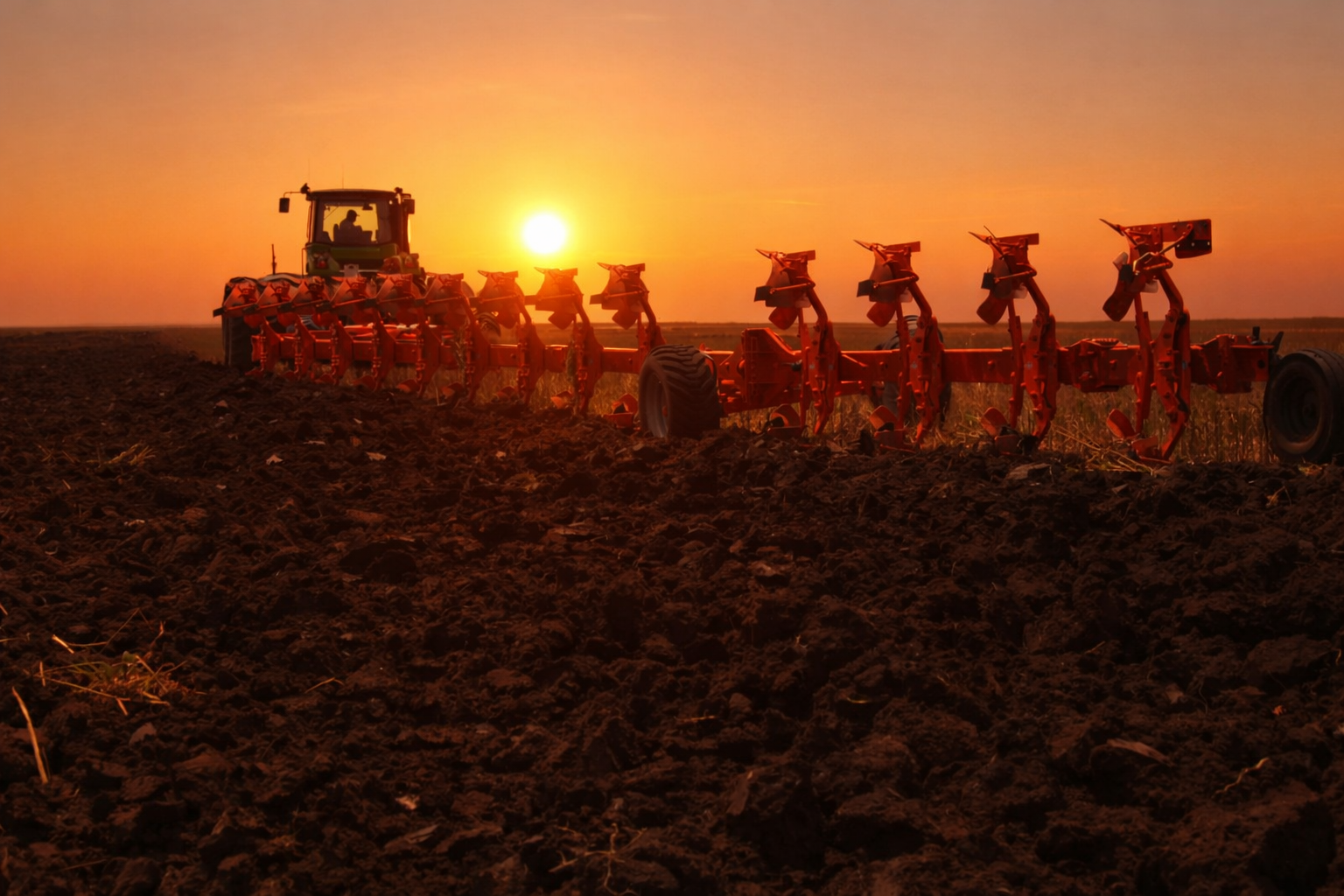 Oranie pola o zachodzie słońca